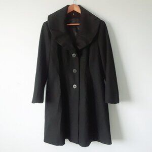 TAHARI Black Wool 1960s Inspired Coat L